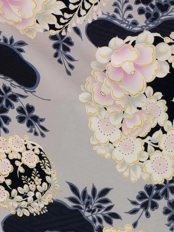 卒業式袴レンタルM1307花丸紋・ネイビー×梅刺繍・アイボリー