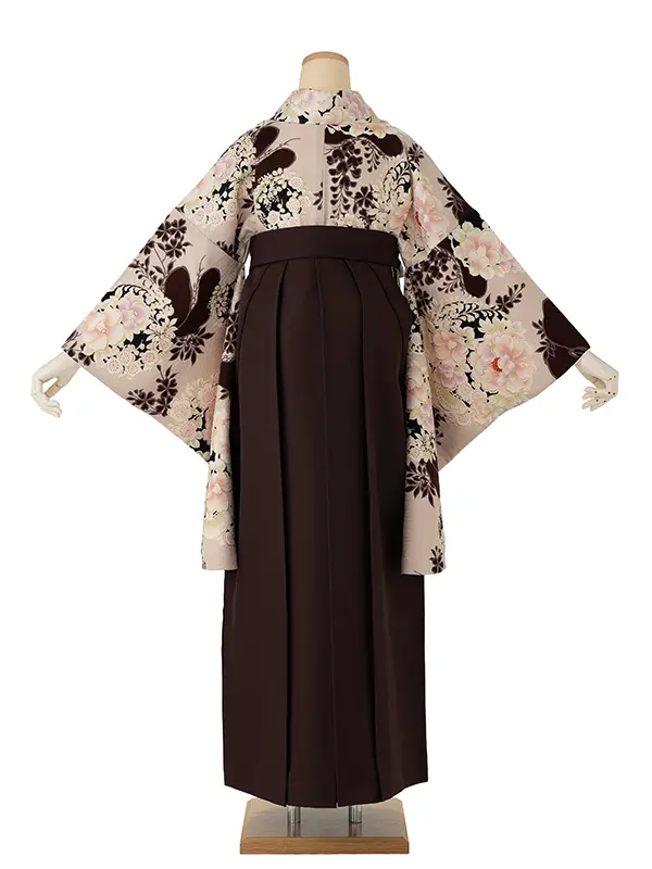 卒業式袴レンタルM1308花丸紋・ベージュ×梅刺繍・焦げ茶