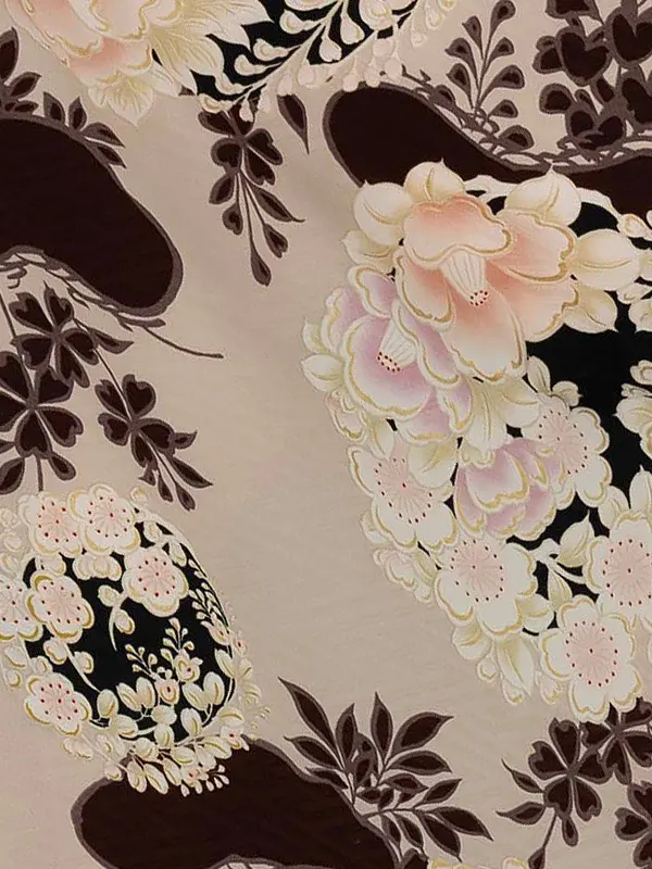 卒業式袴レンタルM1308花丸紋・ベージュ×梅刺繍・焦げ茶
