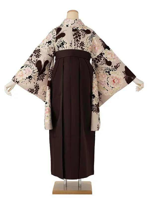 卒業式袴レンタルM1308花丸紋・ベージュ×梅刺繍・焦げ茶