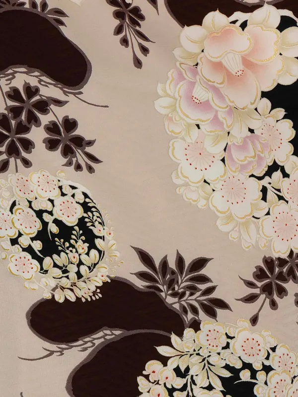 卒業式袴レンタルM1308花丸紋・ベージュ×梅刺繍・焦げ茶