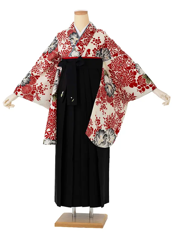 卒業式袴レンタルM1311牡丹・白赤×黒