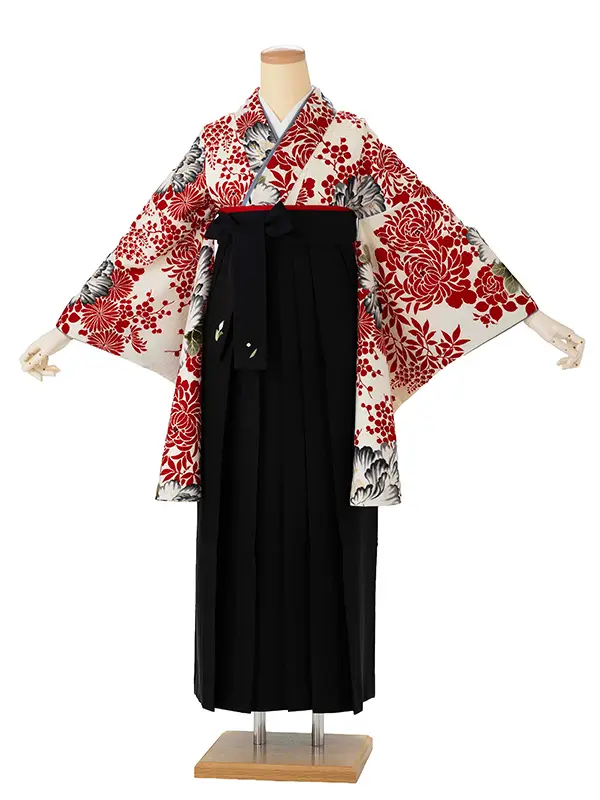 卒業式袴レンタルM1311牡丹・白赤×黒