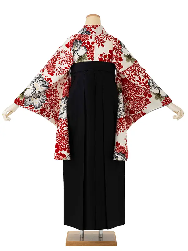 卒業式袴レンタルM1311牡丹・白赤×黒