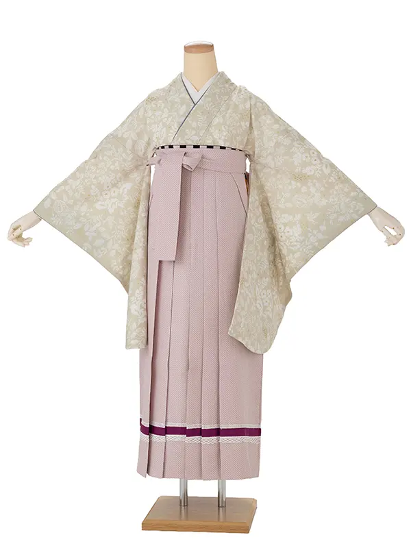 卒業式袴レンタルM1320更紗・ベージュ×ドットライン/パープル