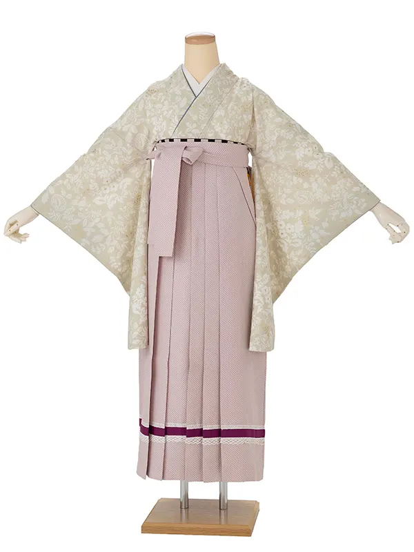 卒業式袴レンタルM1320更紗・ベージュ×ドットライン/パープル