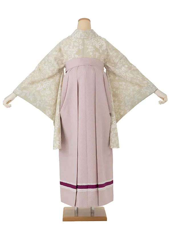 卒業式袴レンタルM1320更紗・ベージュ×ドットライン/パープル