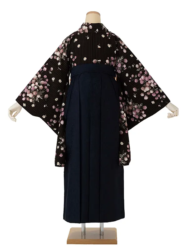 卒業式袴レンタルM1323小花・焦茶×小花／紺