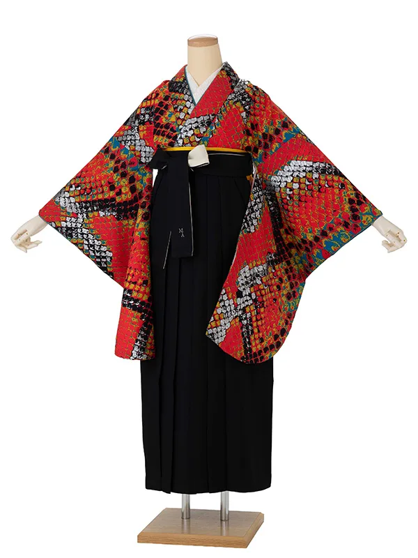 卒業式袴レンタルM1329サーペント（蛇）×バイカラー／黒×白