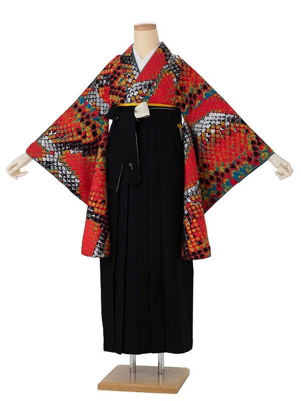 卒業式袴レンタルM1329サーペント（蛇）×バイカラー／黒×白