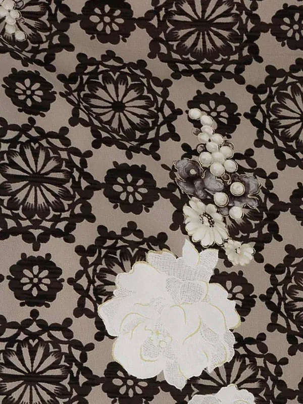 卒業式袴レンタルM1343ダマスク/茶×縞/黒