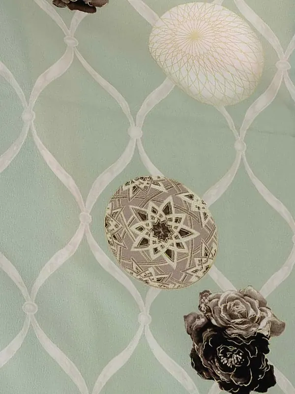 卒業式袴レンタルM1345鞠に薔薇/ミント×アイボリー／菊刺繍