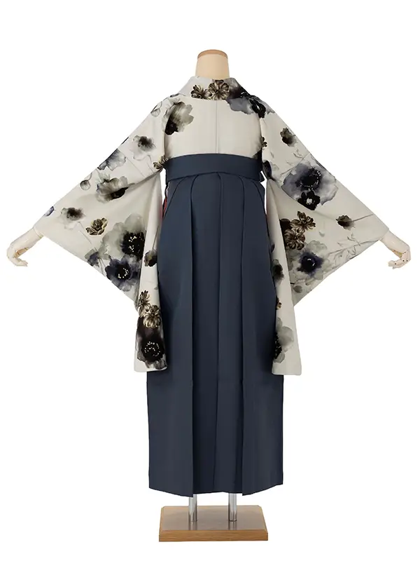 卒業式袴レンタルM1346アネモネ/花色/青×鞠　刺繍/ブルーグレー