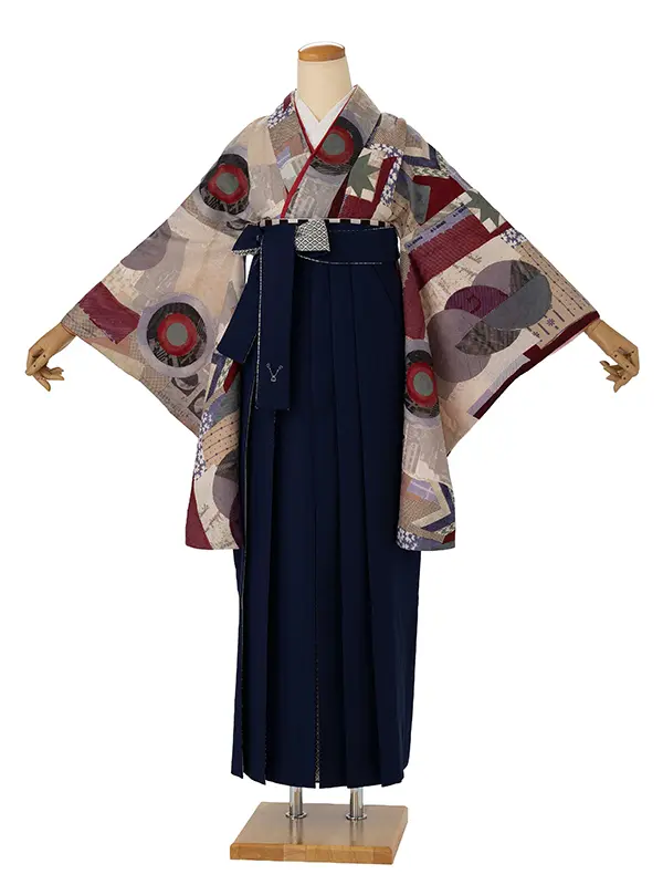 卒業式袴レンタルM1350MOVE(幾何学)/紫×バイカラー／紺×白レース