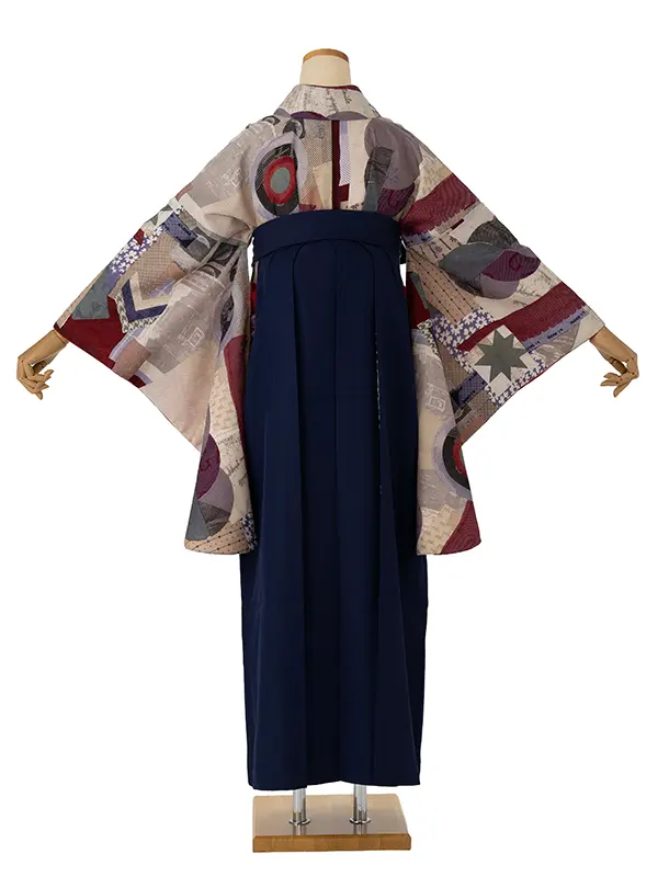 卒業式袴レンタルM1350MOVE(幾何学)/紫×バイカラー／紺×白レース