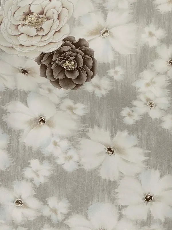 卒業式袴レンタルM1370花水木/薄茶×菊絵皿　刺繍・オフ白