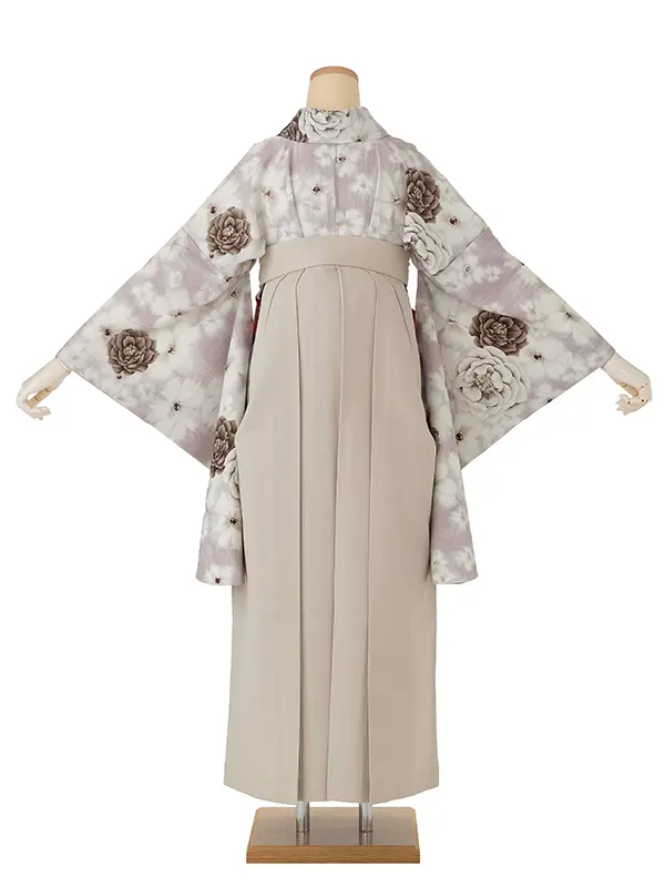 卒業式袴レンタルM1371花水木/スモークピンク×梅刺繍・アイボリー