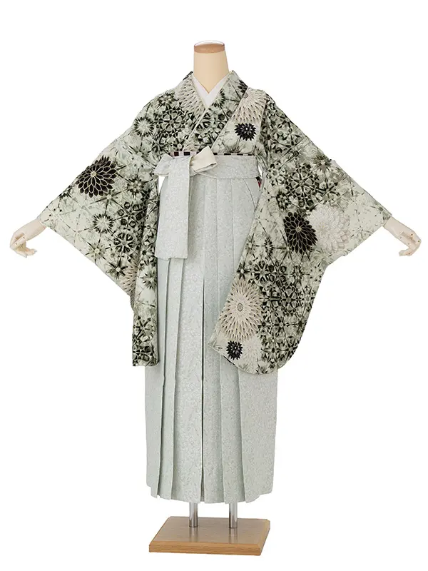 卒業式袴レンタルM1374切子菊・ピスタチオ×小花／薄グリーン