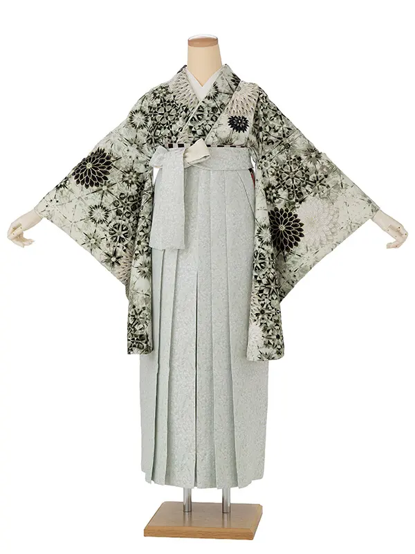 卒業式袴レンタルM1374切子菊・ピスタチオ×小花／薄グリーン
