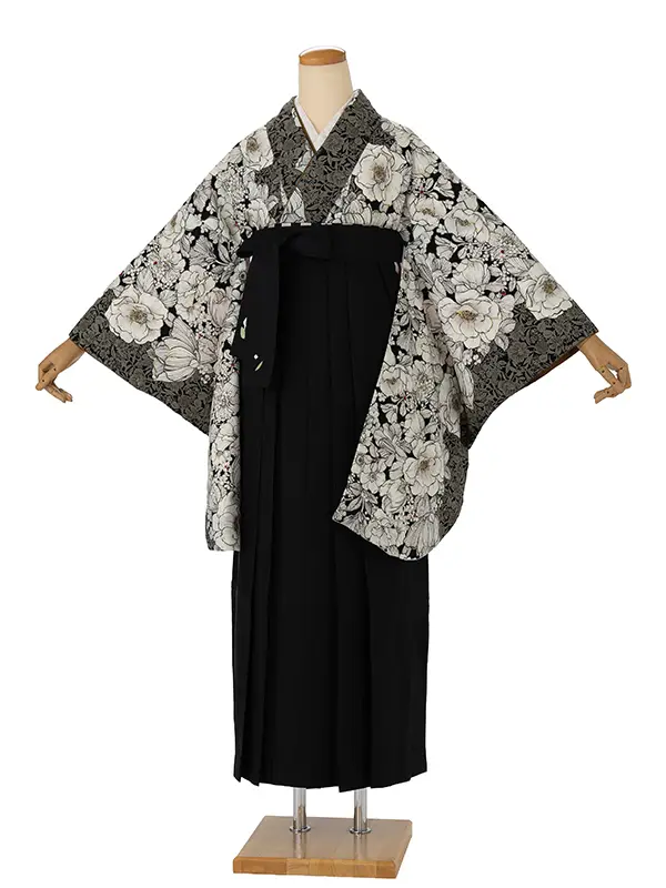 卒業式袴レンタルM1378アネモネ・黒×黒