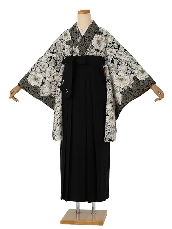 卒業式袴レンタルM1378アネモネ・黒×黒