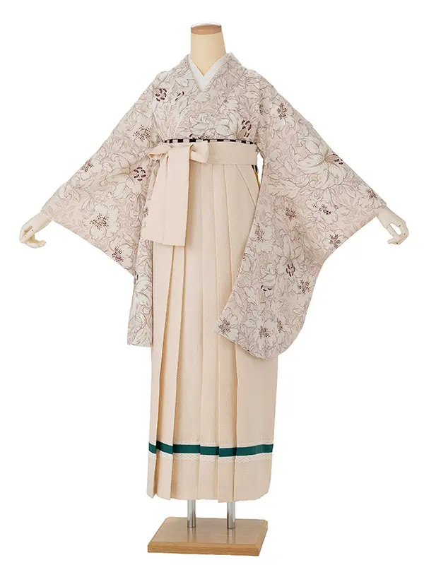 卒業式袴レンタルM1381ゆり・ペールピンク×ドットライン/ベージュ