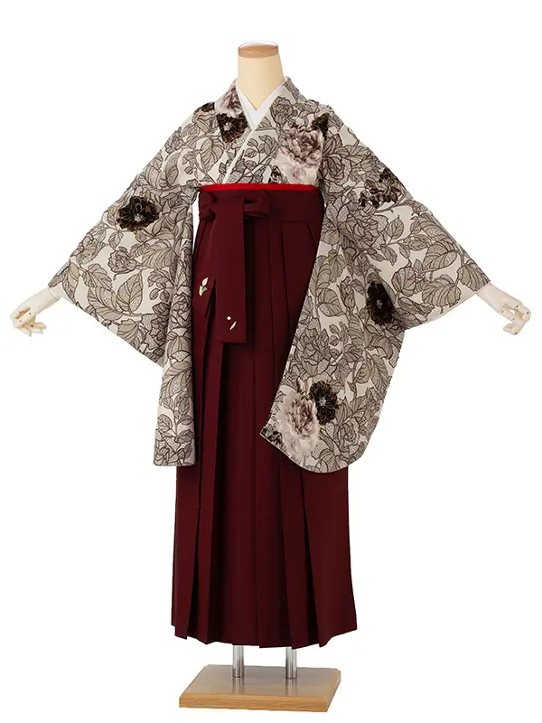 卒業式袴レンタルM1382野バラ・キャメル×えんじ
