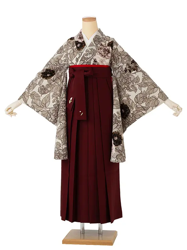 卒業式袴レンタルM1382野バラ・キャメル×えんじ