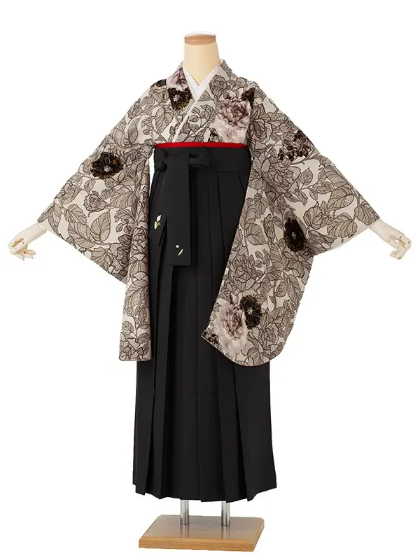 卒業式袴レンタルM1382野バラ・キャメル×黒