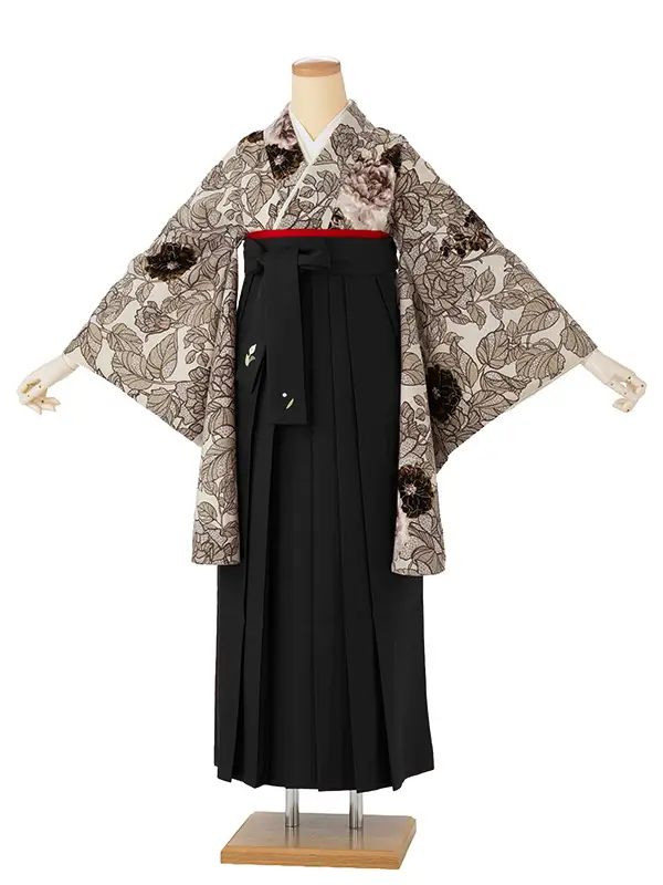 卒業式袴レンタルM1382野バラ・キャメル×黒