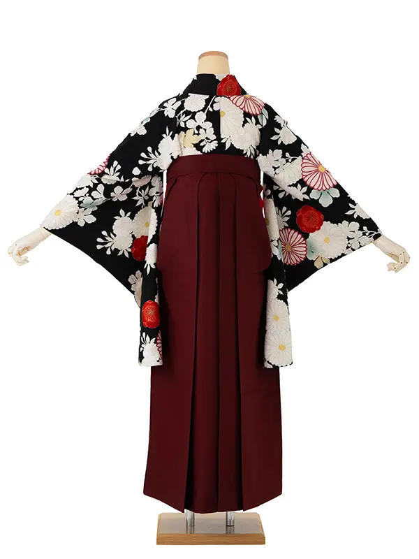 卒業式袴レンタルM1386白菊・黒×えんじ