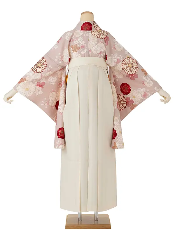 卒業式袴レンタルM1387白菊・ピンク×プリーツ切り返し・クリーム×ベージュ