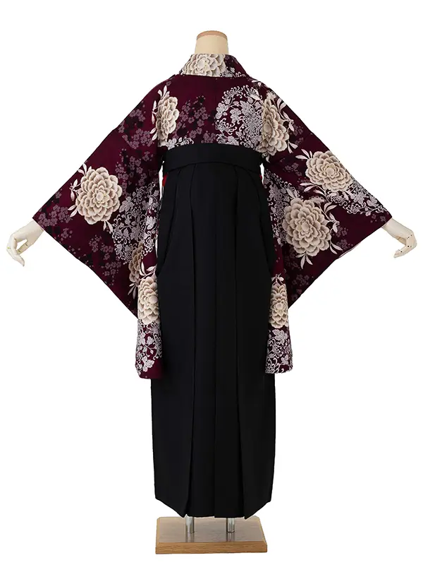卒業式袴レンタルM1391東洋牡丹・葡萄色×縞/黒