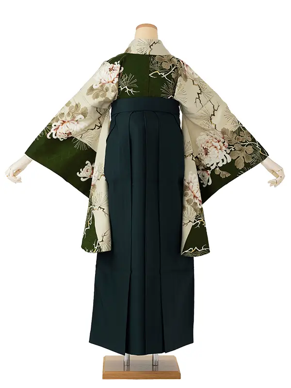 卒業式袴レンタルM1395昼夜菊松・深緑×緑