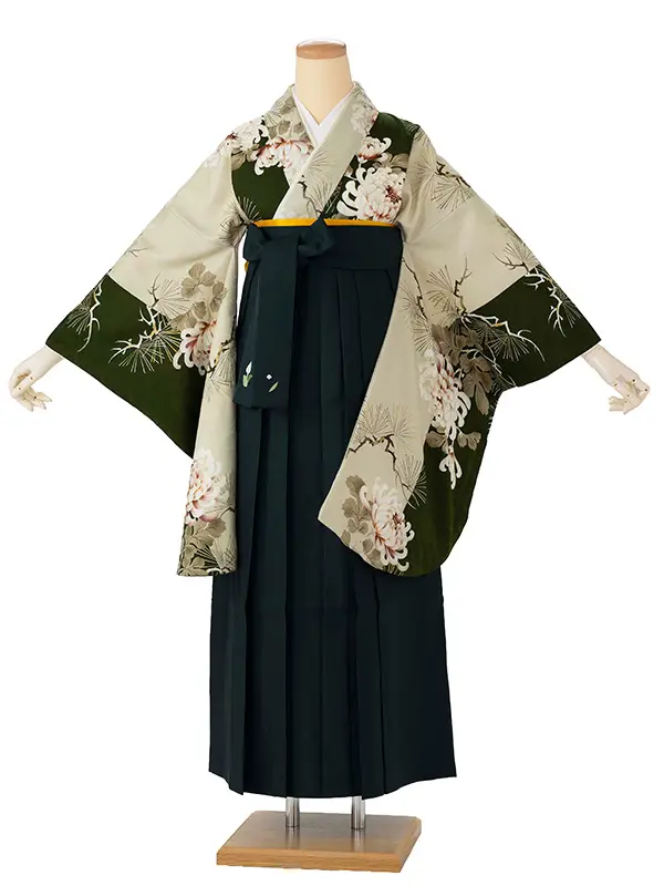 卒業式袴レンタルM1395昼夜菊松・深緑×緑