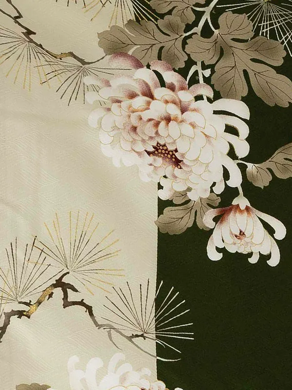 卒業式袴レンタルM1395昼夜菊松・深緑×緑