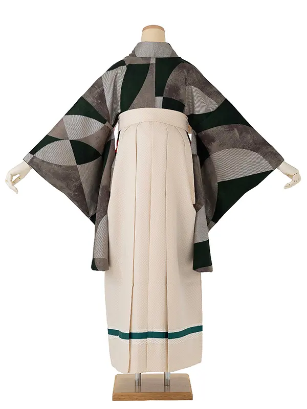 卒業式袴レンタルM1398AリングとBリング・緑×ドットライン/ベージュ