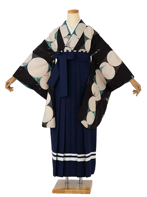 卒業式袴レンタルM1400ビバップ・ダークグレー×２ライン/紺