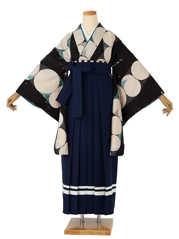 卒業式袴レンタルM1400ビバップ・ダークグレー×２ライン/紺