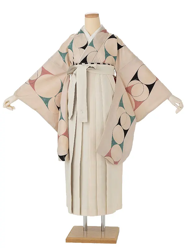 卒業式袴M1401ビバップ・アイボリー×プリーツ切り返し・クリーム×ベージュ