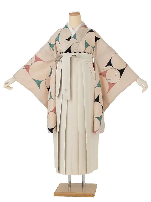 卒業式袴M1401ビバップ・アイボリー×プリーツ切り返し・クリーム×ベージュ