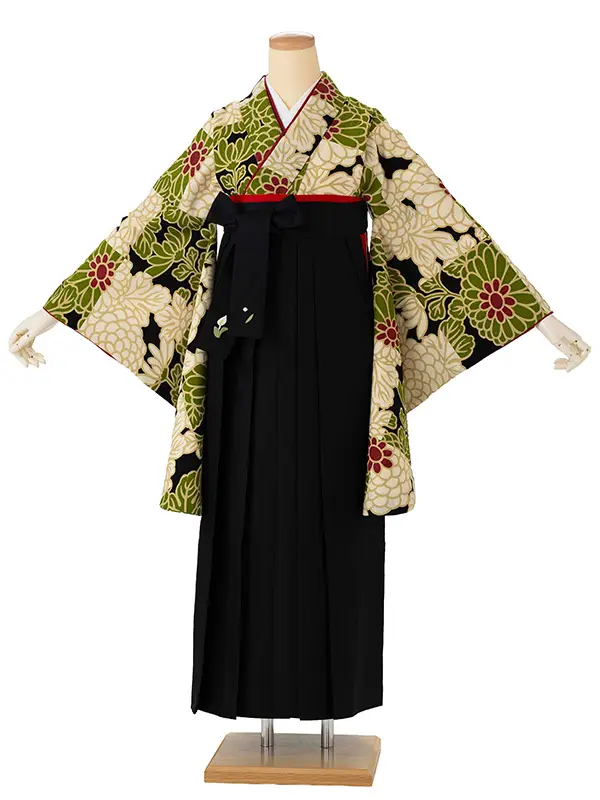 卒業式袴レンタルM0201市松菊・抹茶×黒×黒