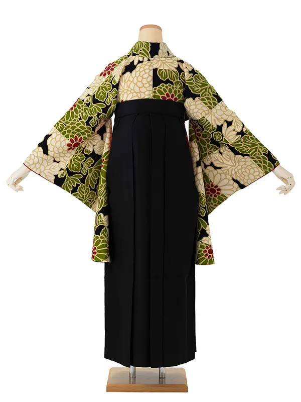 卒業式袴レンタルM0201市松菊・抹茶×黒×黒