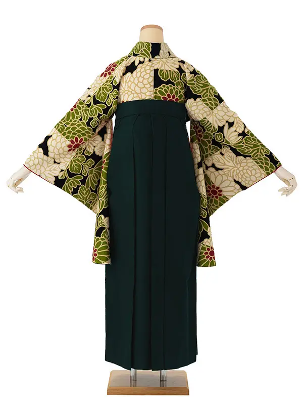 卒業式袴レンタルM0201市松菊・抹茶×黒×緑