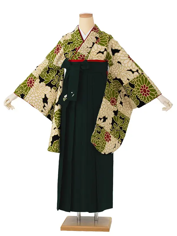卒業式袴レンタルM0201市松菊・抹茶×黒×緑