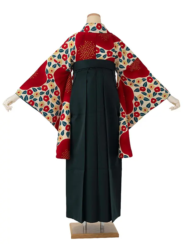 卒業式袴レンタルM0206大梅に椿・ベージュ×緑