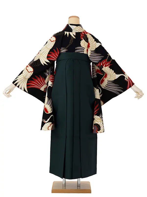 卒業式袴レンタルM0213古典鶴・黒×緑