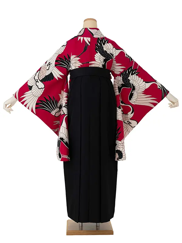 卒業式袴レンタルM0214古典鶴・ピンク×縞/黒