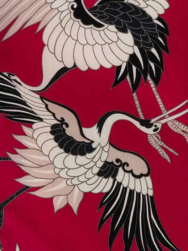 卒業式袴レンタルM0214古典鶴・ピンク×縞/黒