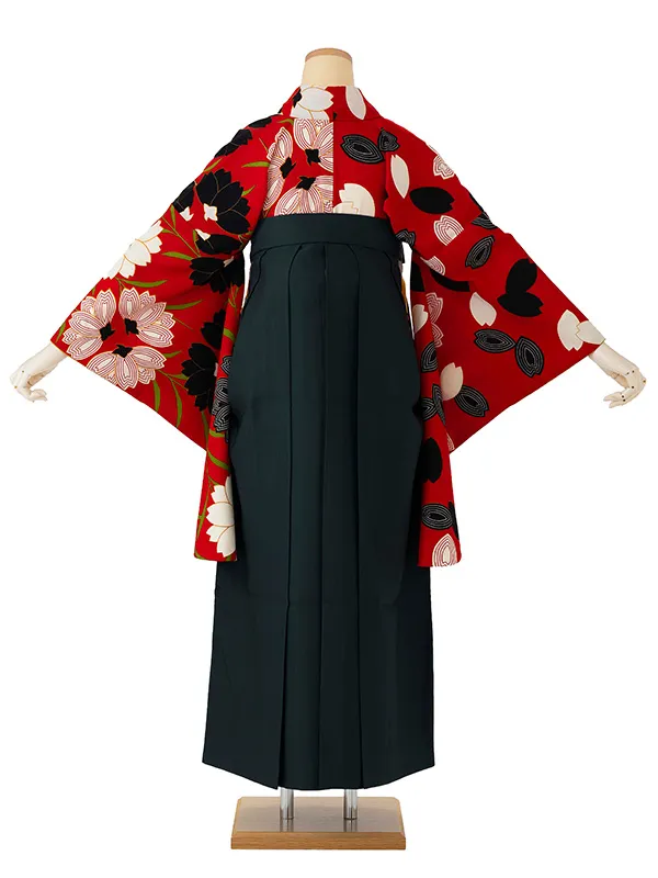 卒業式袴レンタルM0215桜×桜花びら【片身替り】・赤×緑